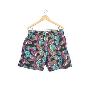 Buc-ee's Swim Trunks Men XL Tropical Beaver Logo Floral AOP Lined Shorts Black